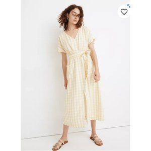 Madewell Dolman-Sleeve Tie-Waist Midi Dress in Gingham Check NWD $138 A0303